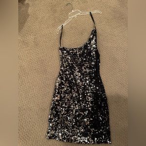Black and silver sequin dress